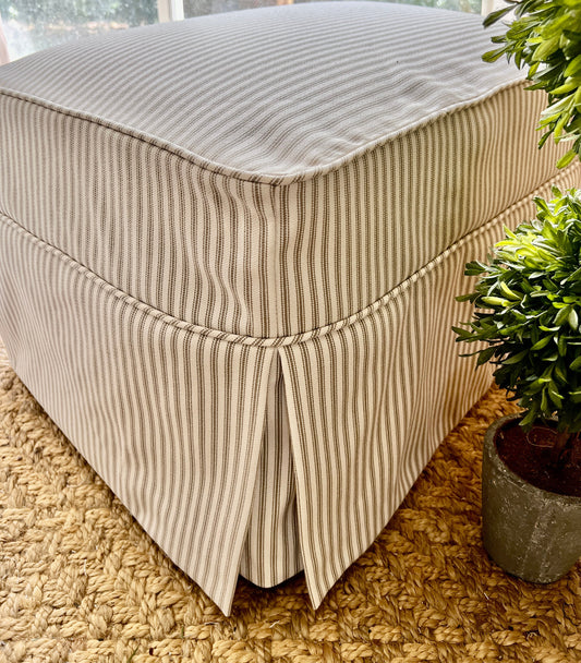 Washable Performance Ticking Ottoman Slipcover