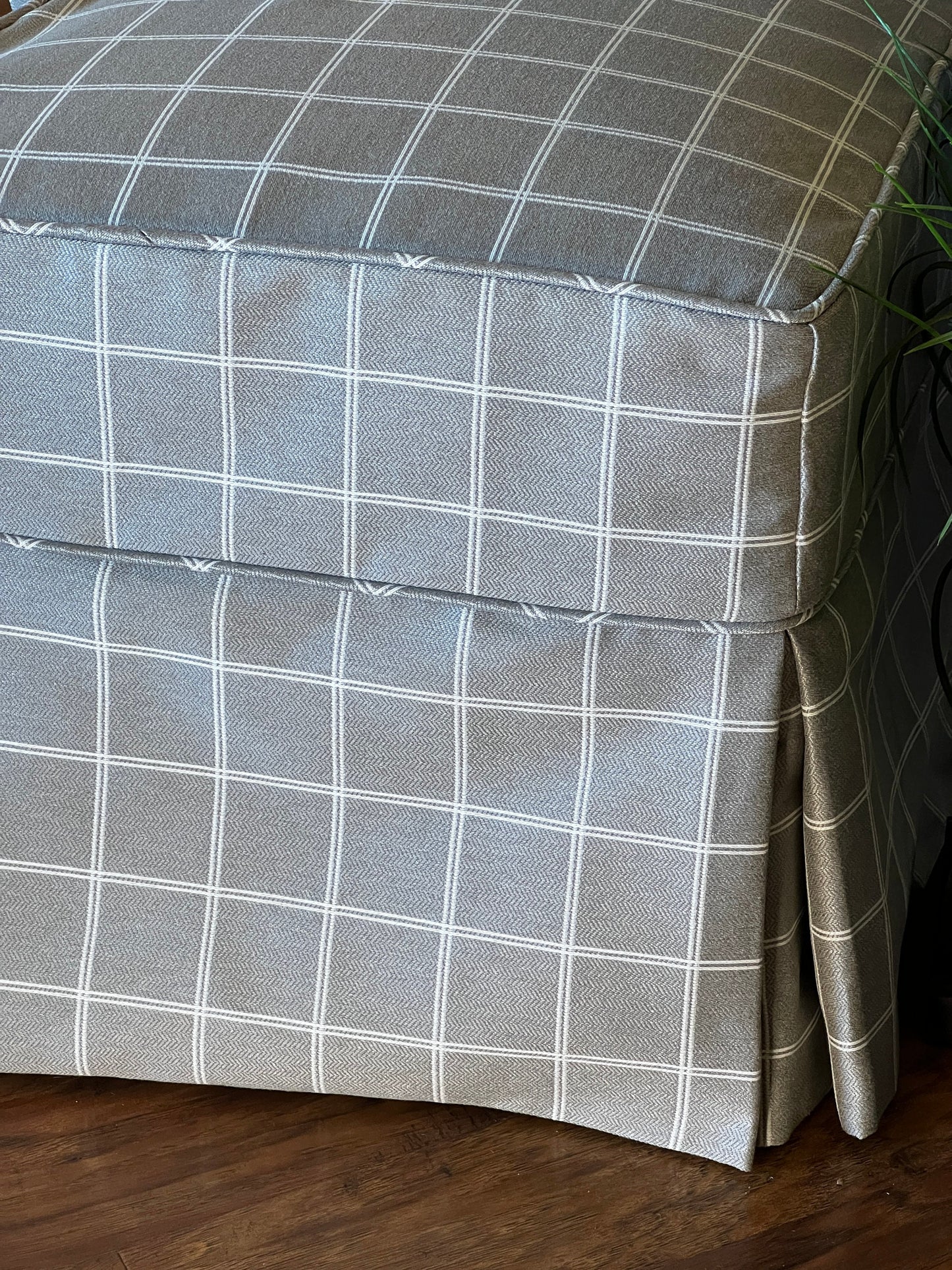 Window Pane Ottoman Slipcover constructed with Performance fabric