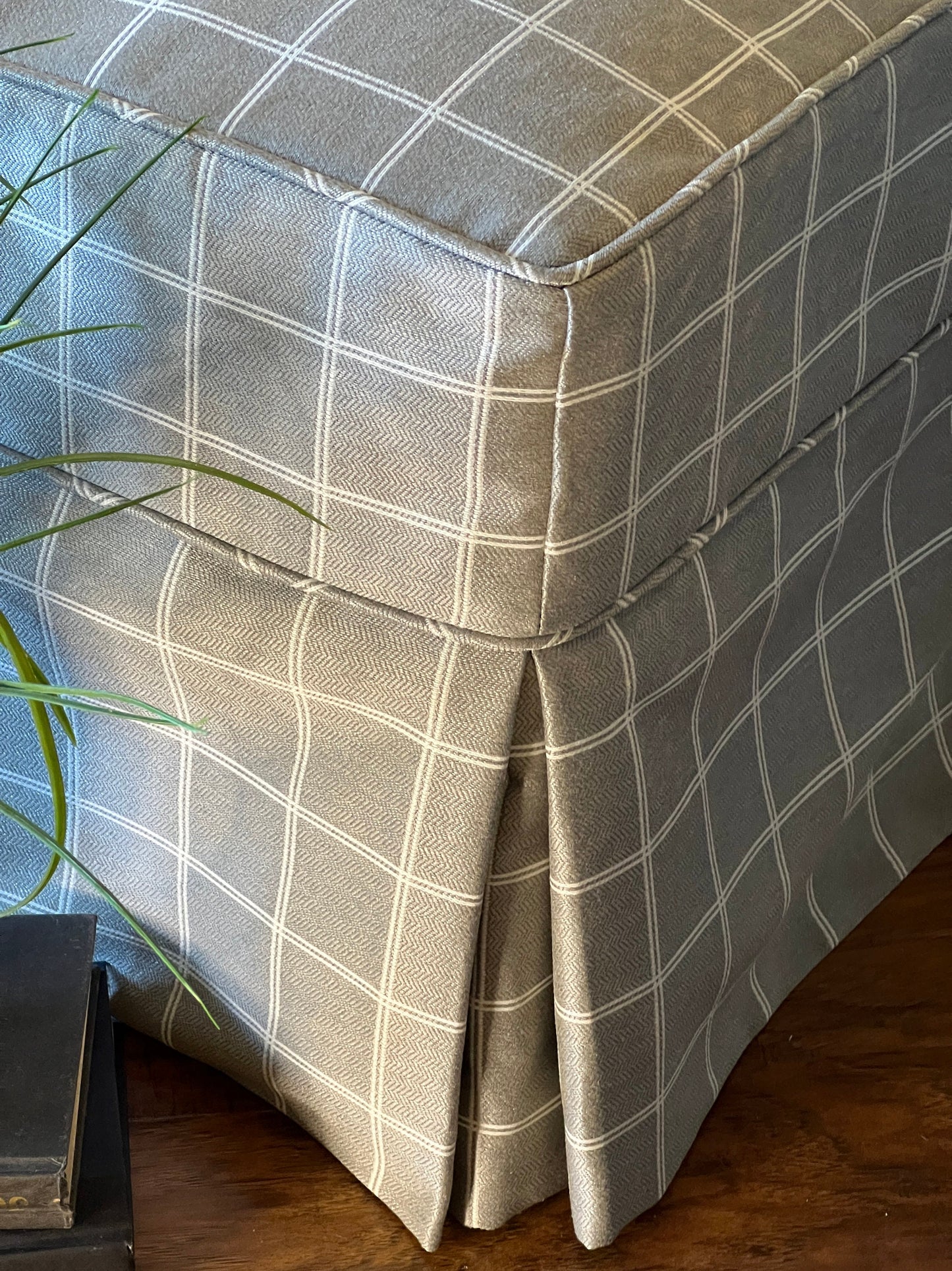 Window Pane Ottoman Slipcover constructed with Performance fabric