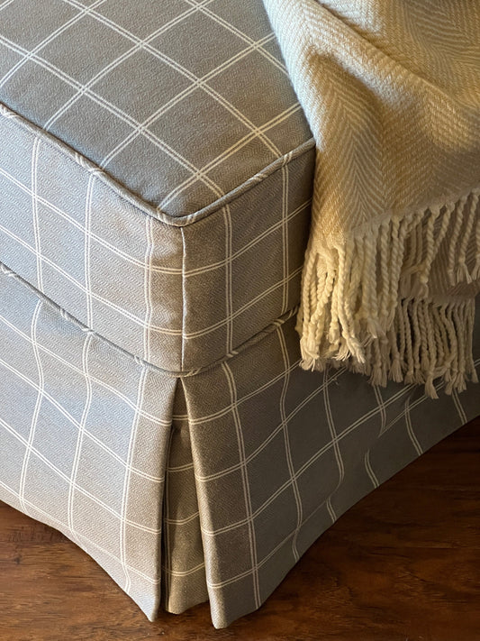 Window Pane Ottoman Slipcover constructed with Performance fabric